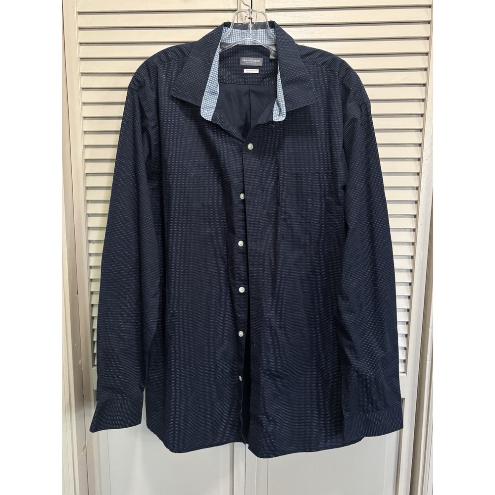Van Heusen Blue Shirt Button Up Long Sleeve Classic Fit Size XL 17-17.5"